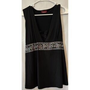 Y2k Black Sleeveless Embellished Babydoll Style Top Back Tie‎ Libian